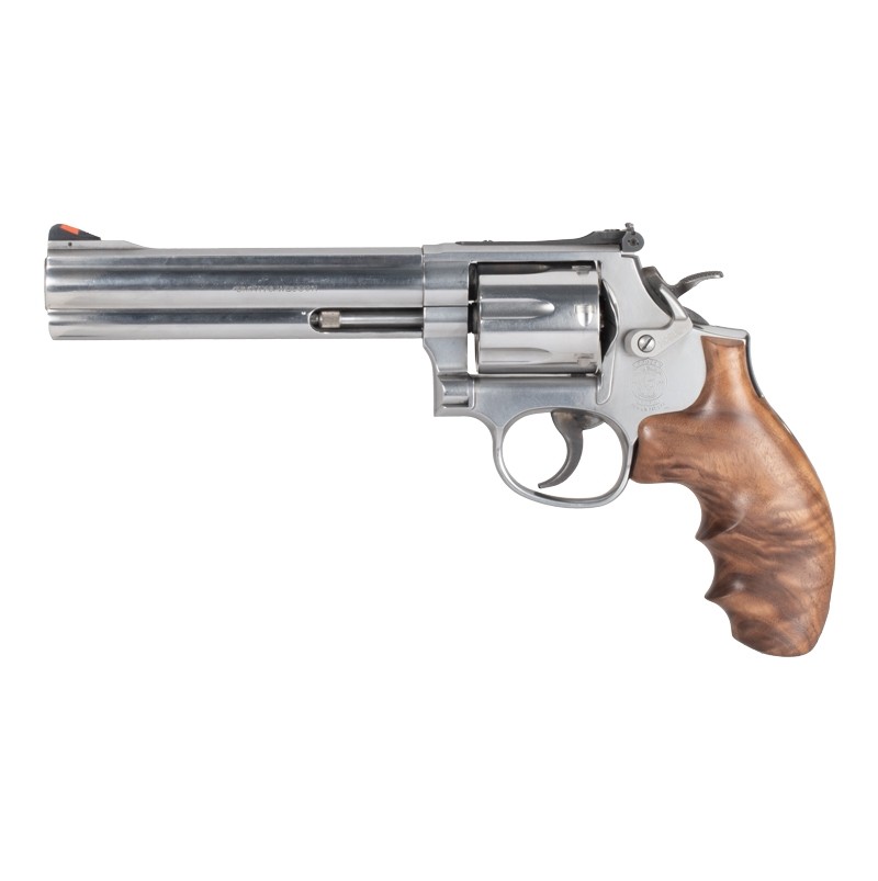 S&W K/L-Frame Round Butt: Smooth Hardwood Grip with Finger Grooves - Walnut