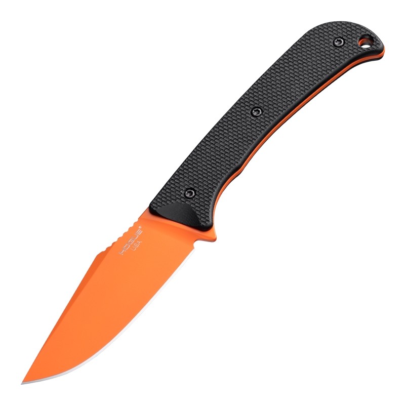Extrak Fixed Blade: 3.3" Clip Point Blade - Hunter Orange Cerakote Finish, CPM M4 Frame - Solid Black G10 Scales