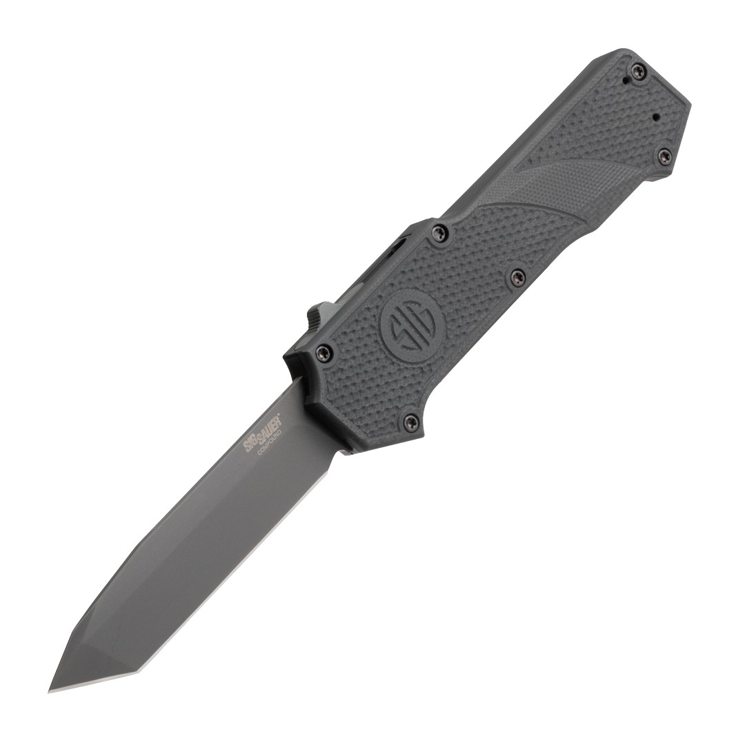 SIG Compound Tactical OTF Automatic: 3.5" Tanto Blade - Grey PVD Finish, Solid Black G10 Frame