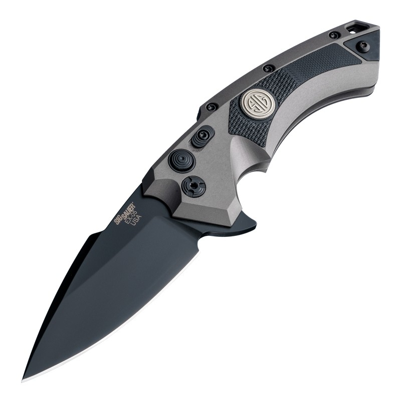 SIG X5 Tactical Manual Flipper: 3.5" Spear Point Blade - Black Cerakote Finish, Matte Grey Aluminum Frame & Solid Black G10 Inserts