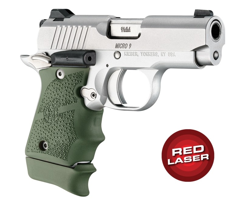 Red Laser Enhanced Grip for Kimber Micro 9: OverMolded Rubber - OD Green