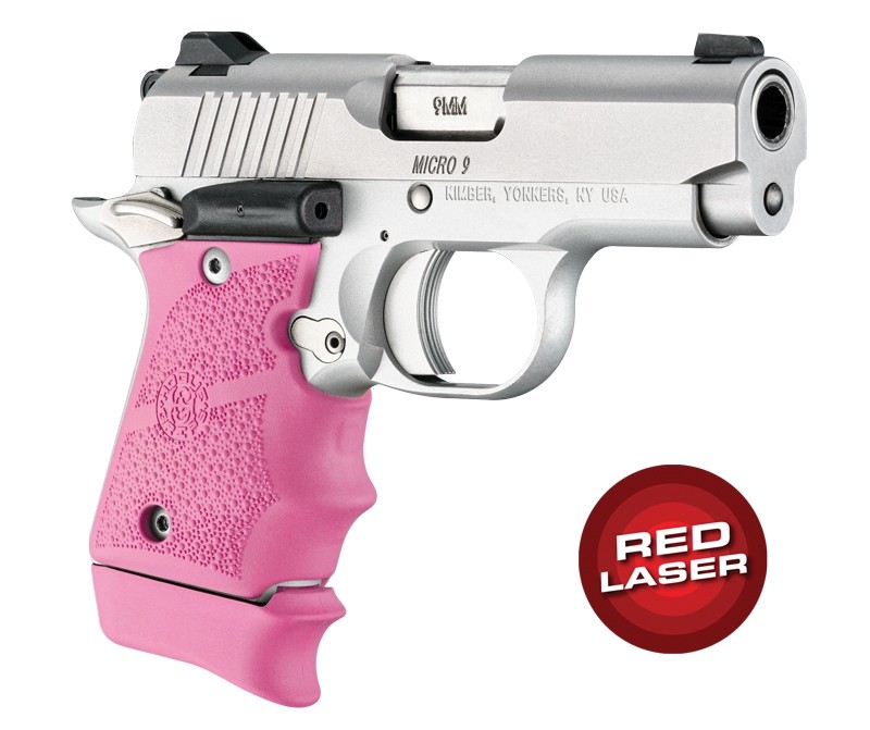 Red Laser Enhanced Grip for Kimber Micro 9: OverMolded Rubber - Pink