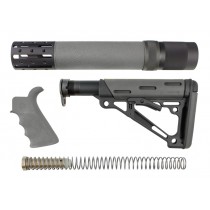 AR-15 / M16 Kit: OverMolded Beavertail Grip, Rifle Length Forend with Accessories, Collapsible Buttstock (Includes Mil-Spec Buffer Tube & Hardware) - Slate Grey