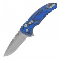 X1-MicroFlip Manual Flipper (RSR Exclusive): 2.75" Drop Point Blade - Tumbled Finish, G-Mascus Blue G10 Frame