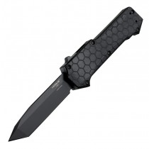 Compound OTF Automatic: 3.5" Tanto Blade - Black PVD Finish, Solid Black G10 Frame