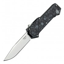 Compound OTF Automatic: 3.5" Clip Point Blade - Tumbled Finish, G-Mascus Black G10 Frame