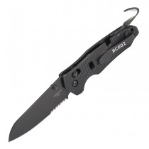 Trauma First Response Tool (Ed Brown Exclusive): 3.4" Sheepsfoot Blade (Partially Serrated) - Black Cerakote Finish, Solid Black G10 Frame