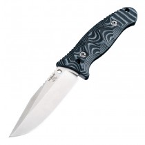 EX-F02 Fixed Blade: 4.5" Clip Point Blade - Tumbled Finish, G-Mascus Black G10 Scales