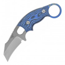 EX-F03 Fixed Blade (RSR Exclusive): 2.25 " Hawkbill Blade - Tumbled Finish, G-Mascus Blue G10 Scales