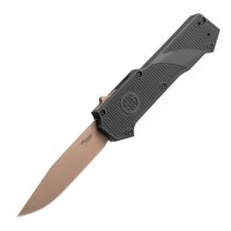 SIG Compound Emperor Scorpion OTF Automatic: 3.5" Clip Point Blade - FDE PVD Finish, Solid Black G10 Frame
