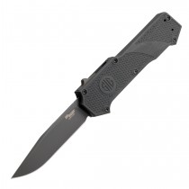 SIG Compound Tactical OTF Automatic: 3.5" Clip Point Blade - Grey Cerakote Finish, Solid Black G10 Frame