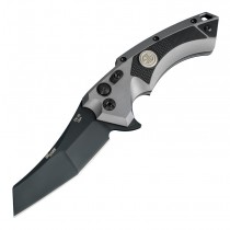 SIG X5 Tactical Manual Flipper: 3.5" Wharncliffe Blade - Black Cerakote Finish, Matte Grey Aluminum Frame & Solid Black G10 Inserts