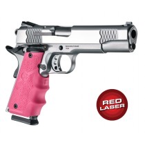 Red Laser Enhanced Grip for 1911 Govt. Model: OverMolded Rubber - Pink