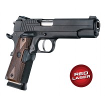 Red Laser Enhanced Grip for 1911 Govt. Model: Checkered Reinforced Hardwood - Walnut