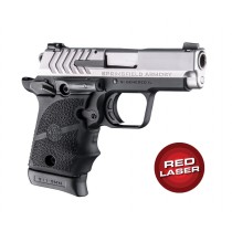Red Laser Enhanced Grip for Springfield Armory 911 9mm (Ambi Safety): OverMolded Rubber with Finger Grooves - Black