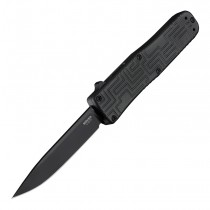 OTF Automatic (Boker Plus Exclusive): 3.375" Clip Point Blade - Black PVD Finish, Matte Black Aluminum Frame