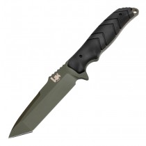 HK Fray Fixed Blade: 4.2" Tanto Blade - OD Green Cerakote Finish, Black OverMolded Scales (Paracord Included)