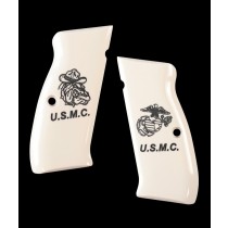 CZ 75 Scrimshaw Ivory Polymer - USMC Emblem and Bulldog