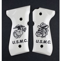 Beretta 92 Scrimshaw Ivory Polymer - USMC Emblem and Bulldog