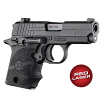 Red Laser Enhanced Grip for SIG SAUER P938 (Ambi Safety): OverMolded Rubber with Finger Grooves - Black