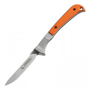 Expel Scalpel: 2.5" Havalon Replaceable Blade - Tumbled Finish, 440C Stainless Steel Frame - Solid Orange G10 Scales