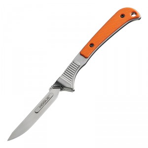 Expel Scalpel: 2.5" Replaceable Blade - Tumbled Finish, 440C Stainless Steel Frame - Solid Orange G10 Scales