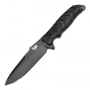 HK Fray Fixed Blade: 4.2" Clip Point Blade - Black Cerakote Finish, Black OverMolded Scales (Paracord Included)