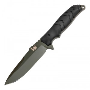 HK Fray Fixed Blade: 4.2" Clip Point Blade - OD Green Cerakote Finish, Black OverMolded Scales (Paracord Included)