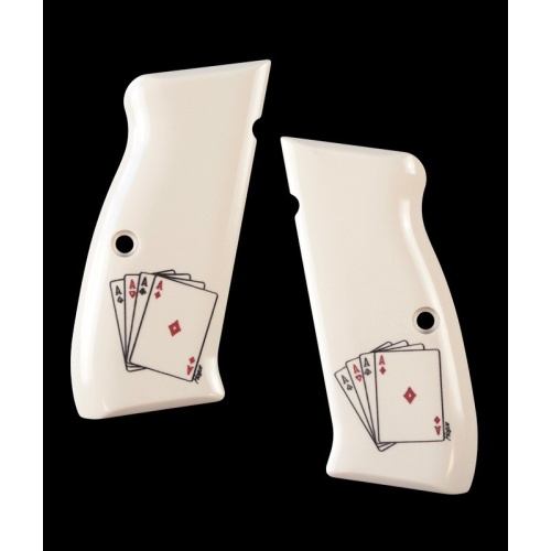 Scrimshaw Ivory Polymer Grip Panels - Double Aces